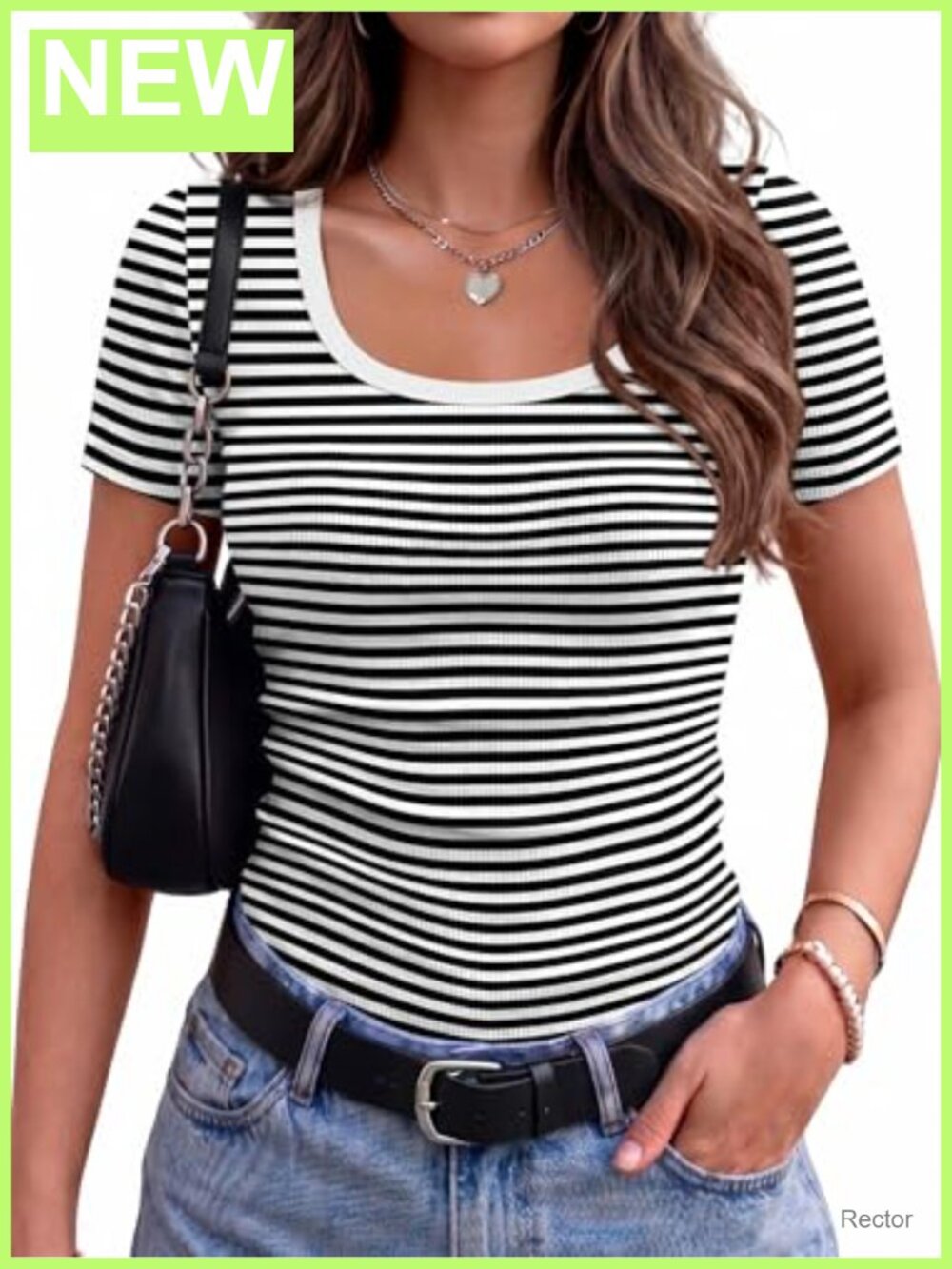 Rib Knit Scoop Neck Fitted Short Sleeve Tee - Basic Summer Top